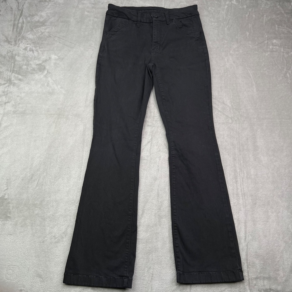 American Eagle Pants Womens 4 Short Black High Rise Kick Bootcut Preppy Stretch